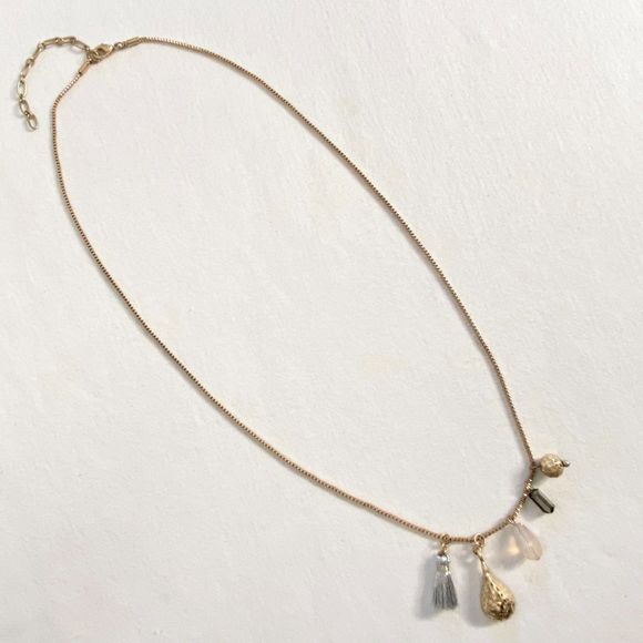 Dainty Necklace Five Charm Gold Tone Chain Princess Length - Picture 2 of 9